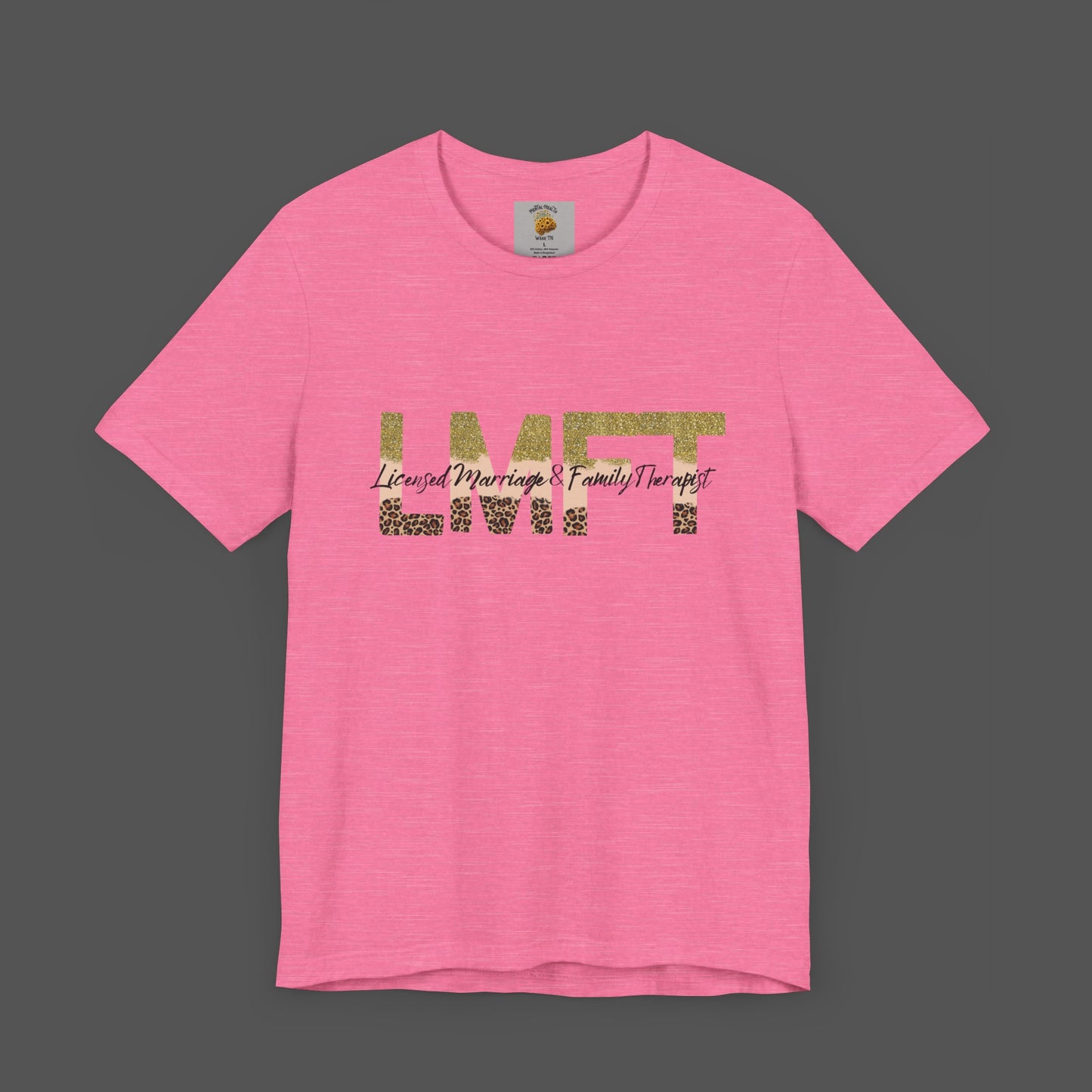 Cheeta Print/ Gold Glitter Lettered-Licensed Marriage & Family Therapist Unisex Short Sleeve Tee - Mental Health Wear TN