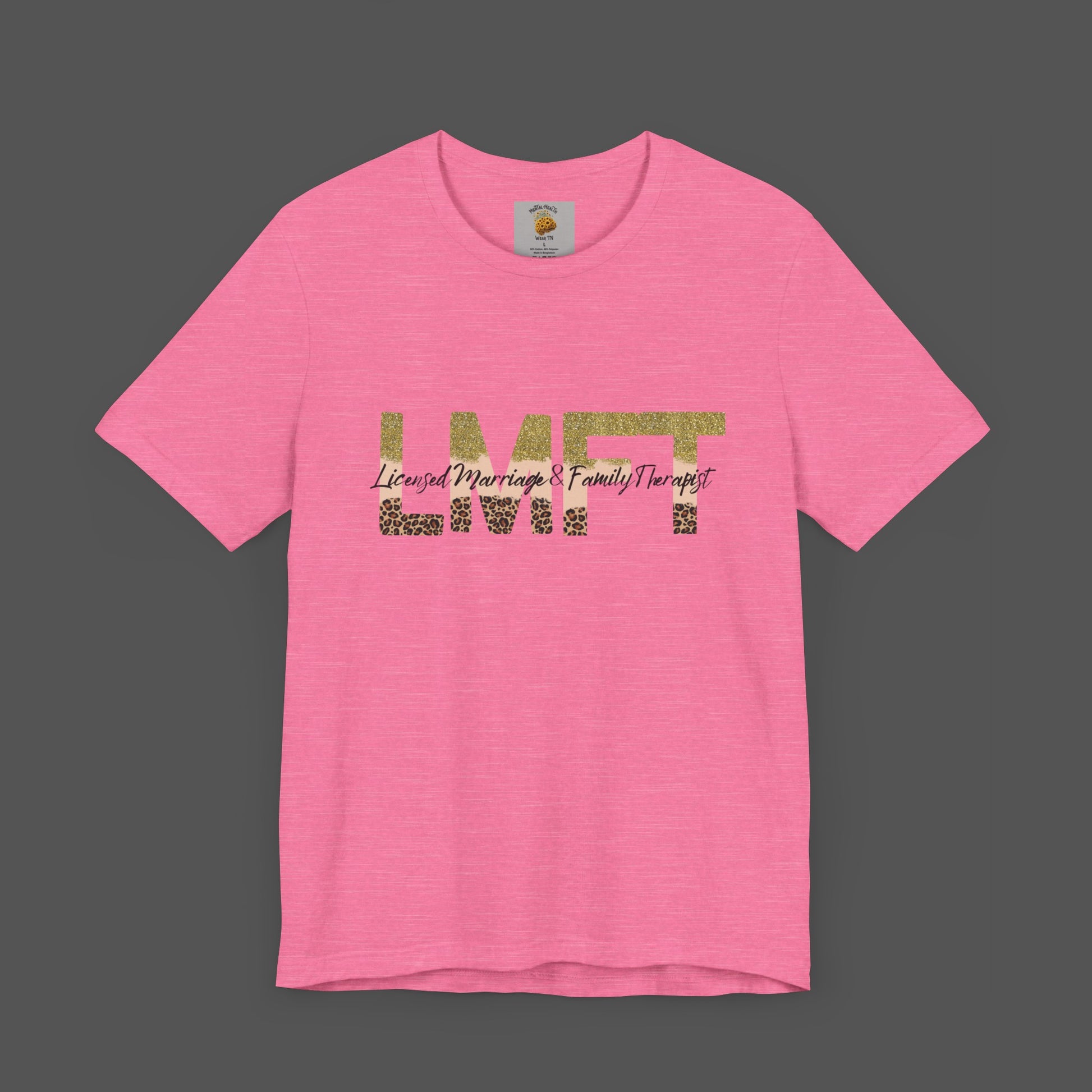 Cheeta Print/ Gold Glitter Lettered-Licensed Marriage & Family Therapist Unisex Short Sleeve Tee - Mental Health Wear TN