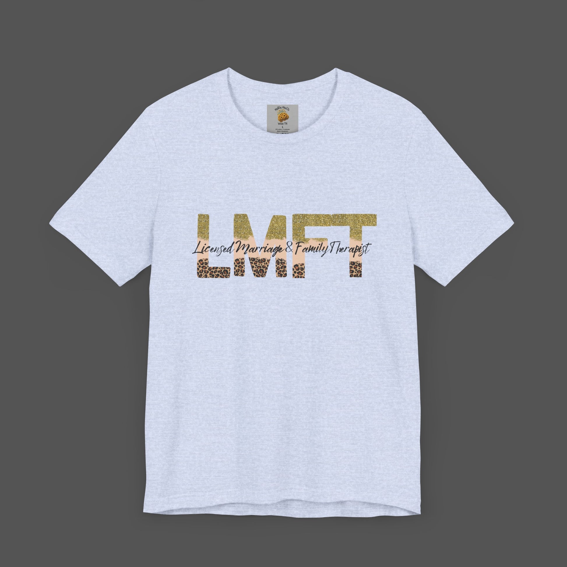Cheeta Print/ Gold Glitter Lettered-Licensed Marriage & Family Therapist Unisex Short Sleeve Tee - Mental Health Wear TN