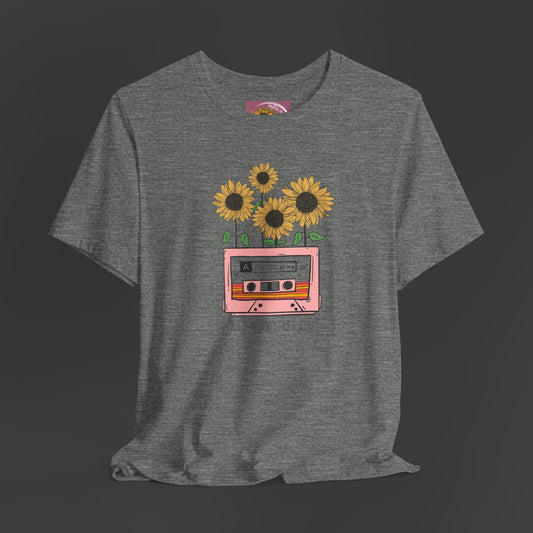 Retro Vintage Sunflower Cassette Player Tee Shirt - Mental Health Wear TN