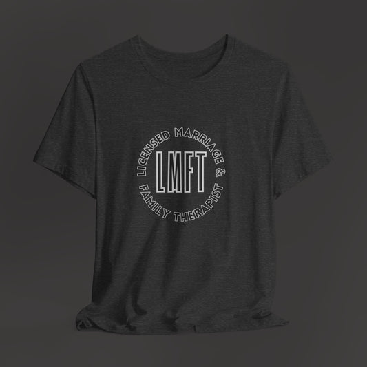 Licensed Marriage & Family Therapist Tee Shirt/Front Fold Mockup/Dark Heather Grey