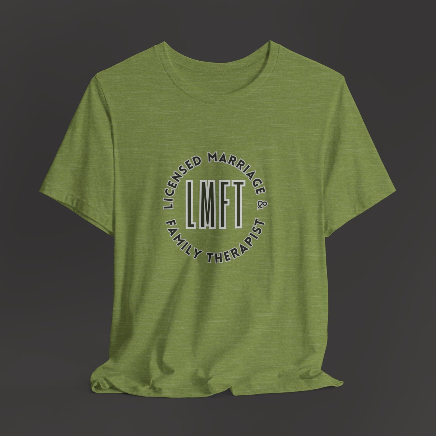 Licensed Marriage & Family Therapist Tee Shirt/Front Fold Mockup/Heather Green