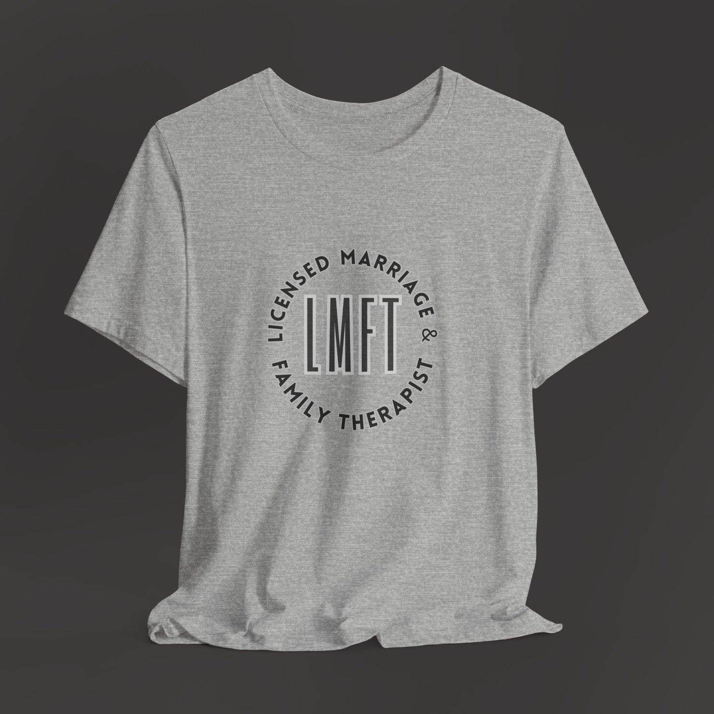 Licensed Marriage & Family Therapist Tee Shirt/Front Fold Mockup/ Athletic Grey