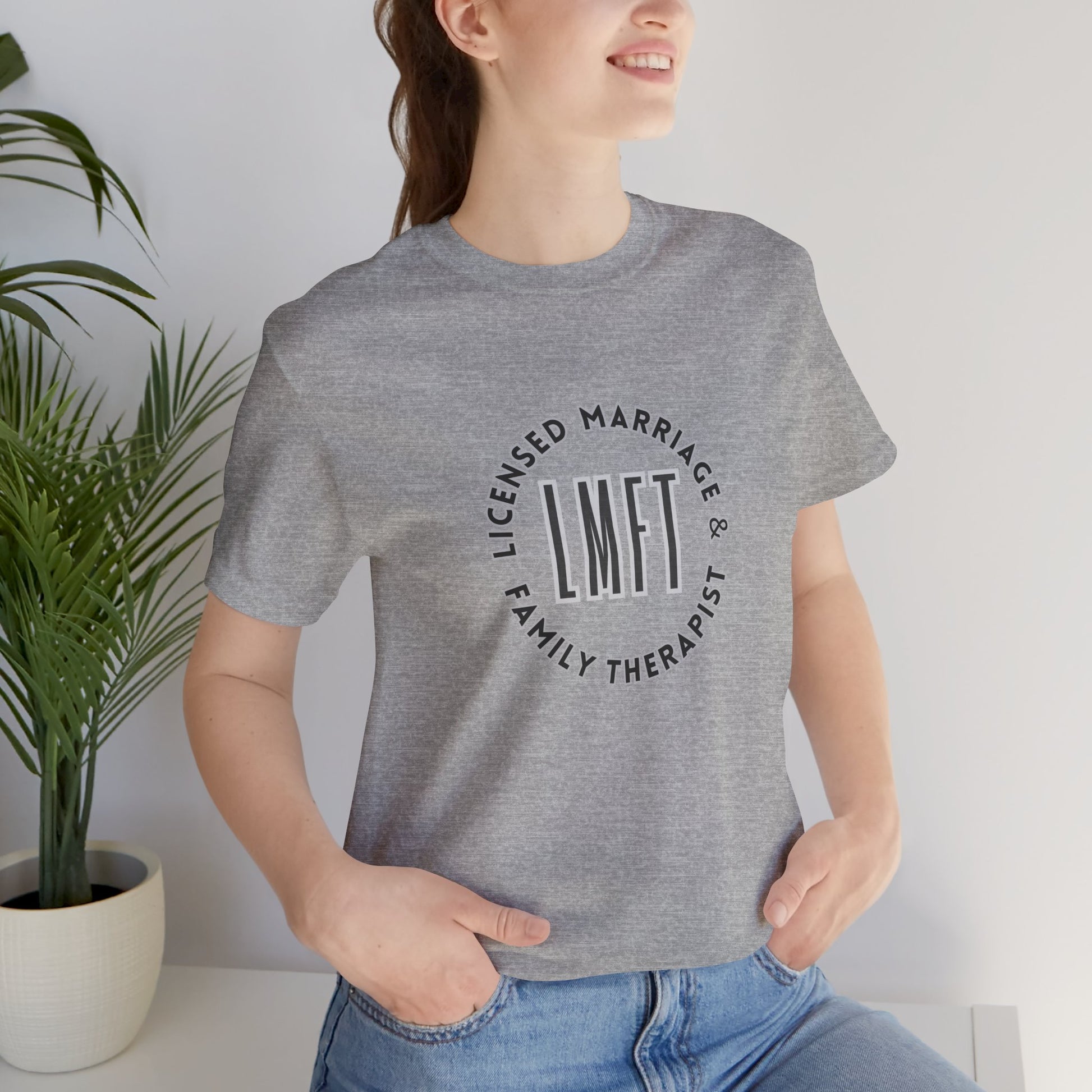 Licensed Marriage & Family Therapist Tee Shirt/Front Person Mockup/  Athletic Grey